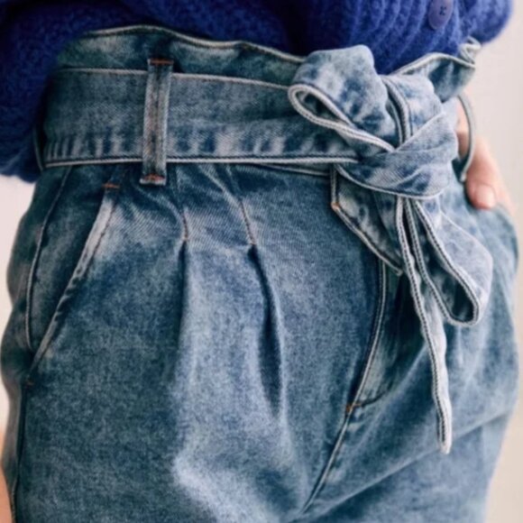 Sézane Austin Trousers High-waisted Ankle-length Blue Denim Jeans (Paperbag) - Picture 10 of 12